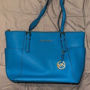 Michael Kors Blue Shoulder Bag with Silver Accents